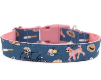 Poodle Dog Collar 1" or 1.5" Pink Dog Collar Paris Dog Collar