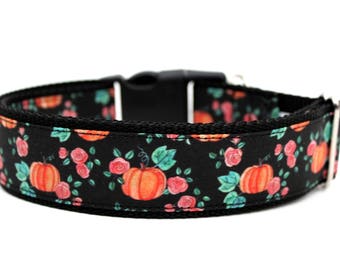 Pumpkin Rose Dog Collar, Fall Dog Collar, Halloween Dog Collar, Floral Pumpkin Collar, Autumn Pet Accessory