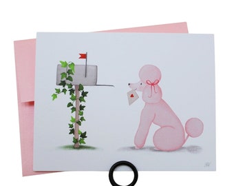 Poodle Cards and Sticker Set Pink Poodle Card Set