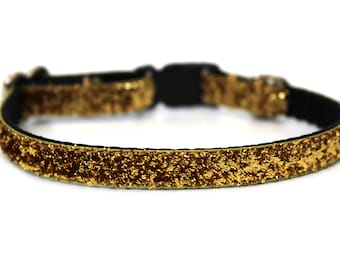 Teacup Dog Collar 3/8" Gold Glitter Dog Collar