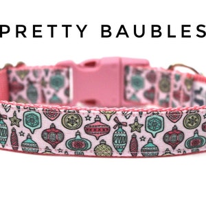 Vintage Style Christmas Dog Collar 3/4&quot; or 1&quot; Christmas Ornament Dog Collar Pink Christmas Dog Collar