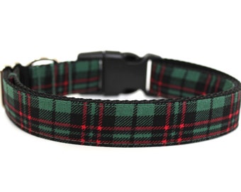Tartan Plaid Dog Collar | Scottish Plaid Dog Collar | Green Red Winter Dog Collar | Christmas Dog Collar | Large Dog Collar