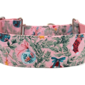 Pink Christmas Dog Collar 2&quot; wide Martingale Dog Collar for Large Breed Dogs Holiday Dog Collar