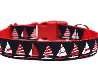 Sailboat Dog Collar, Nautical Dog Collar, Summer Dog Collar