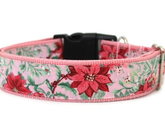 Poinsettia Dog Collar 1" or 1.5" Christmas Dog Collar Winter Dog Collar