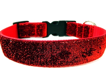Red Glitter Dog Collar 1&quot; Glitter Dog Collar Red Dog Collar