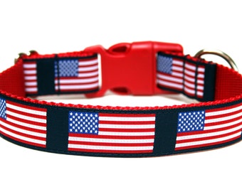 Patriotic Dog Collar 5/8" or 1" American Dog Collar