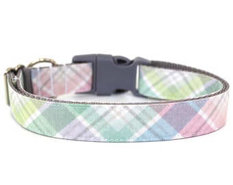 Spring Plaid Dog Collar Pastel Easter Dog Collar Cute Spring Pet Collar Handmade