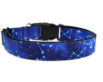Celestial Dog Collar, Galaxy Star Dog Collar, Blue Constellation Collar