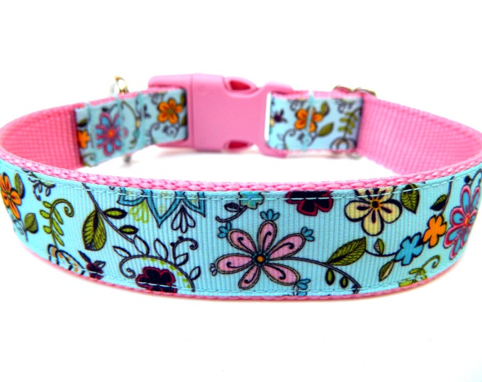 Floral Dog Collar Pink and Blue Flowers Matching Dog Collar Etsy