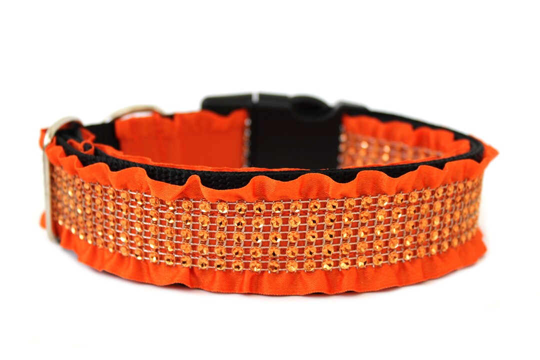 Orange Dog Collar 1.5 Rhinestone Dog Collar Ruffle Dog Collar Etsy