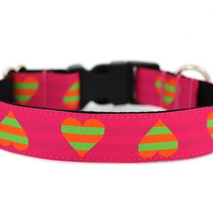 Valentines Dog Collar 1" Hot Pink Heart Dog Collar