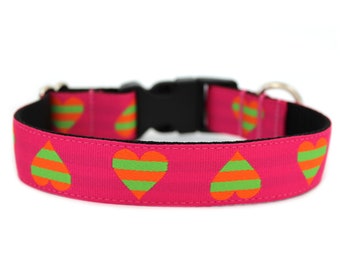 Felroze hondenhalsband met hart, Valentijnsdag halsband, felroze verstelbare hondenhalsband