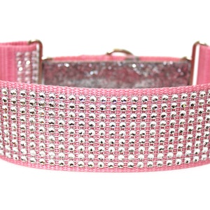 Rhinestone Martingale Dog Collar 2&quot; Pink Glitter Dog Collar