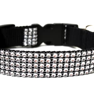 Rhinestone Dog Collar 1&quot; Black and Silver Dog Collar