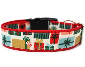 Christmas Dog Collar 1" or 1.5" Presents Dog Collar Winter Dog Collar