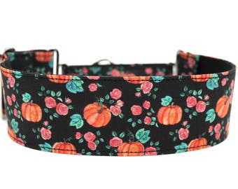Pumpkin Floral Martingale Dog Collar, 2 Inch Wide Dog Collar, Fall Dog Collar for Large Dogs, Autumn Martingale Collar