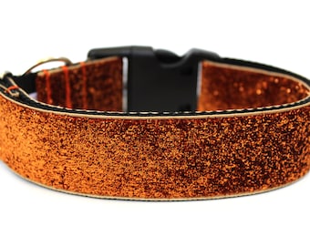 Orange Glitter Dog Collar 1" or 1.5" Halloween Sparkle Collar