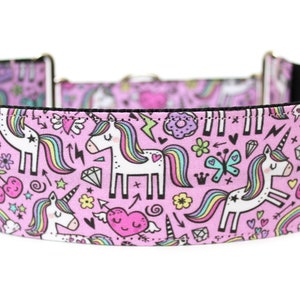 Unicorn Martingale Dog Collar 2&quot; Girl Dog Collar