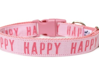 Happy Dog Collar 1" Pink Dog Collar