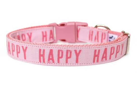 Happy Dog Collar, Pink Positive Dog Collar, Cute Colorful Collar