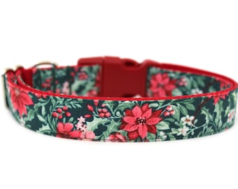 Poinsettia Dog Collar, Christmas Dog Collar, Floral Winter Dog Collar, Holiday Dog Accessory