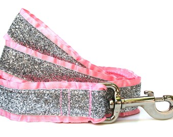 Pink Glitter Dog Leash Ruffle Dog Leash Girly Boutique Pet Leash Glam Pink Dog Accessory