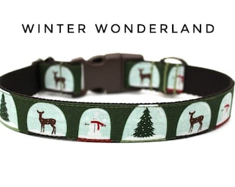 Snow Globe Hundehalsband, Winter Hundehalsband, Weihnachten Hundehalsband, Urlaub Haustierhalsband, verschneiten Hundehalsband