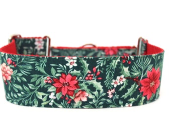 Christmas Dog Collar 2" wide Martingale Dog Collar for Large Breed Dogs Poinsettia Dog Collar