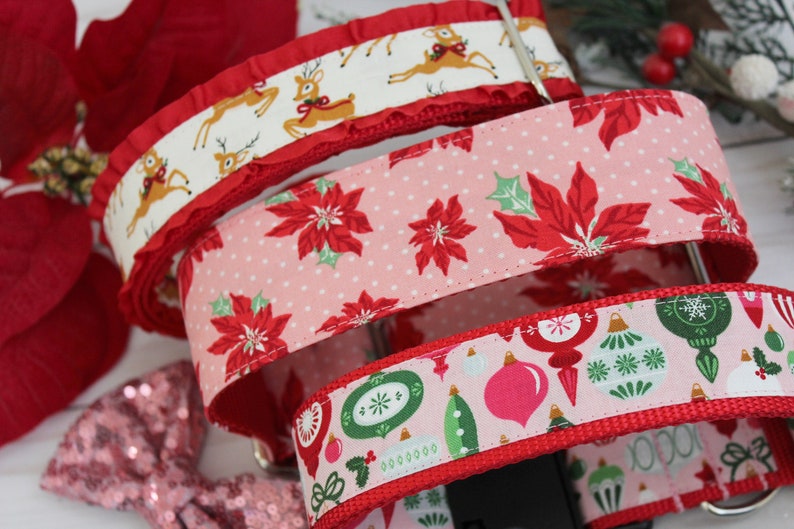 Vintage Christmas Dog Collar 1 or 1.5 Christmas Dog Collar Pink Christmas Dog Collar