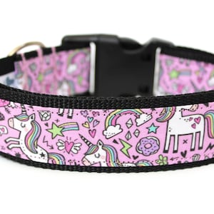 Unicorn Dog Collar 1&quot; or 1.5&quot; Girly Dog Collar