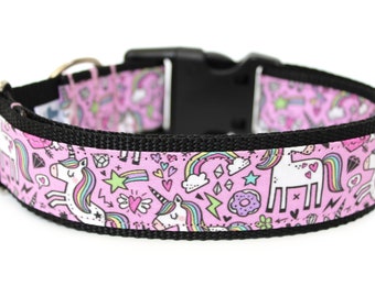 Pastel Unicorn Dog Collar, Pink Kawaii Collar for Girl Dogs