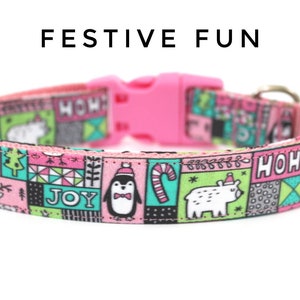 Pink Christmas Dog Collar 1&quot; or 1.5&quot; Modern Christmas Dog Collar Girl Dog Collar