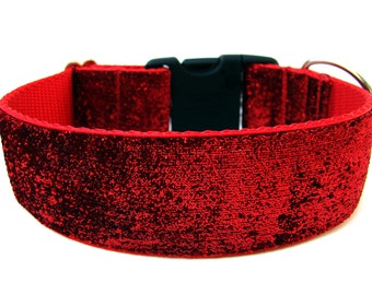 Large Dog Collar 1.5" Red Glitter Dog Collar