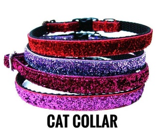 Glitzer-Katzenhalsband, Katzenhalsband mit Glitter-Effekt, Pinkes Lila Rot Katzenhalsband, Funkel-Kätzchen-Halsband, Sicherheits-Katzenhalsband