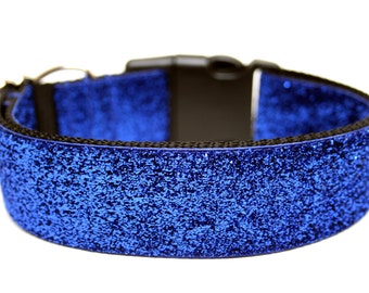 Royal Blue Glitter Dog Collar 1" or 1.5" Sparkle Dog Collar
