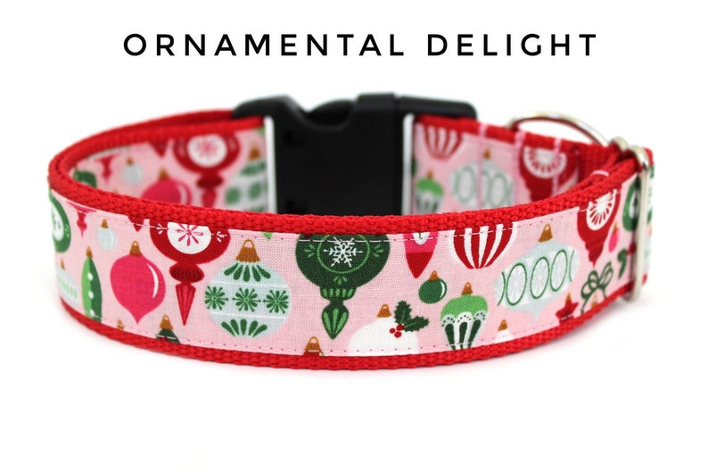 Vintage Christmas Dog Collar 1 or 1.5 Christmas Dog Collar Pink Christmas Dog Collar