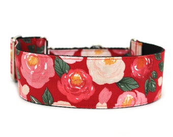 Rose Dog Collar 2" wide Martingale Dog Collar for Large Breed Dogs Valentine's Day Dog Collar