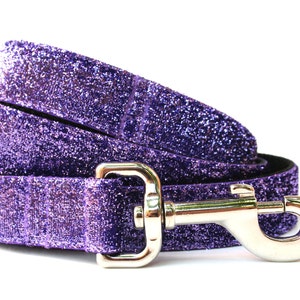 Dark Purple Glitter Dog Leash 1&quot; Medium to Large Breed Purple Dog Leash