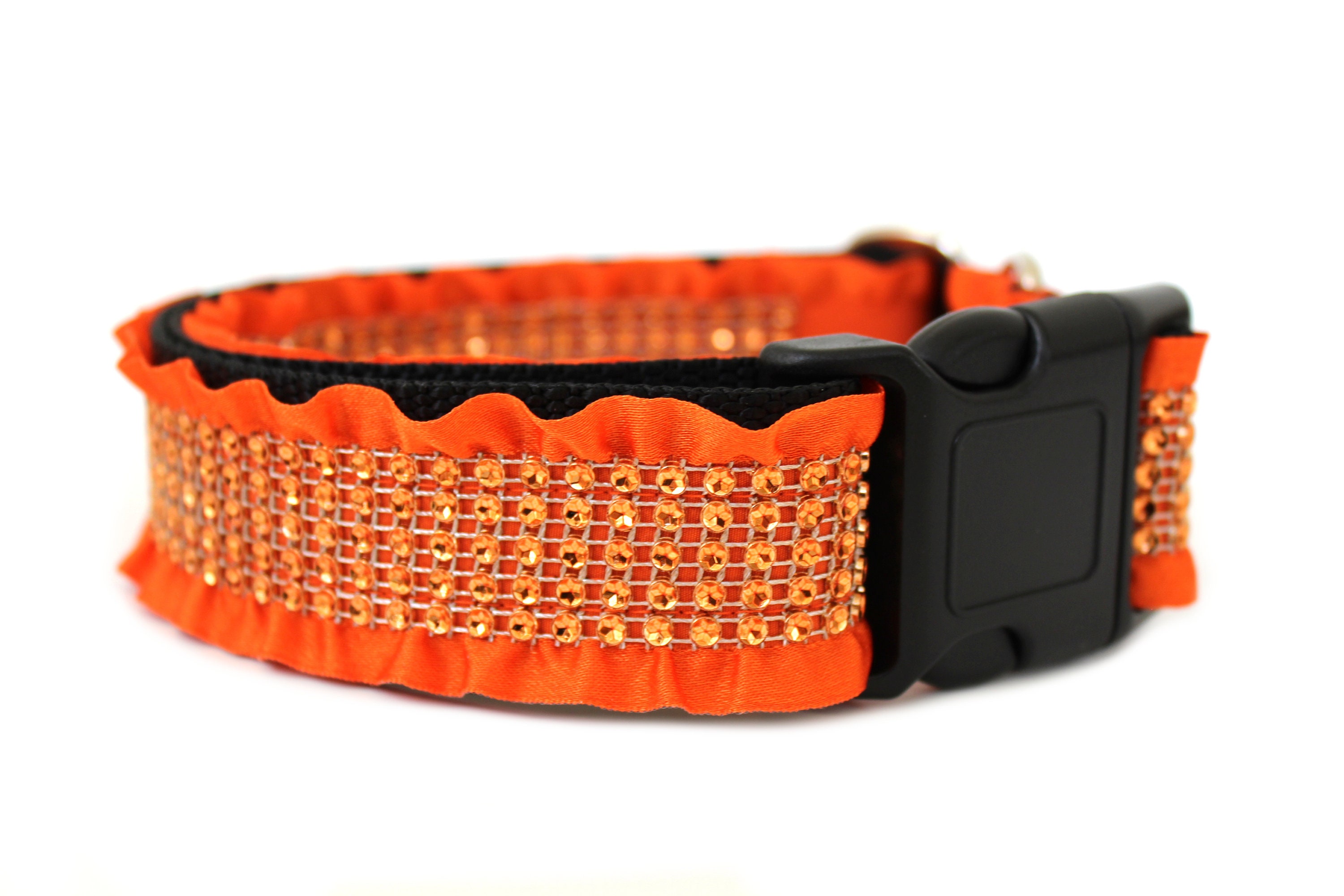 Orange Dog Collar 1.5 Rhinestone Dog Collar Ruffle Dog Etsy