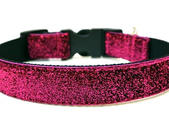 Pink Dog Collar 1" Pink Sparkle Glitter Dog Collar