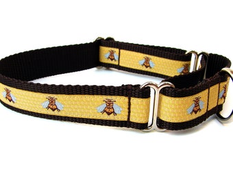 Summer Dog Collar Bumble Bee Dog Collar 1" Martingale Collar
