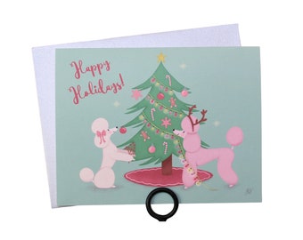 Christmas Poodle Cards and Sticker Set Holiday Poodle Card Set