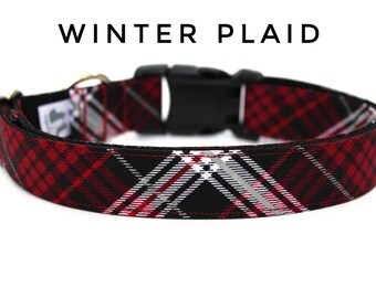 Black Plaid Dog Collar | Winter Dog Collar | Red Plaid Dog Collar | Christmas Dog Collar | Buffalo Plaid Collar
