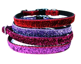 Small Dog Collar 3/8&quot; Glitter Dog Collar in Pink, Red, and Purple