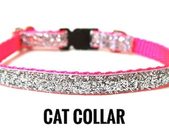 Glitter Cat Collar, Breakaway Cat Collar, Pink Cat Collar, Sparkle Kitten Collar, Cute Safety Cat Collar