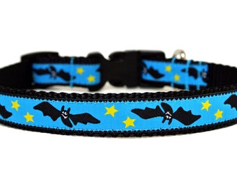 Halloween Fledermaus Hundehalsband, gruseliges blaues Fledermaus Halsband, Halloween Halsband für kleine Hunde, süßes Herbst Hunde Accessoire