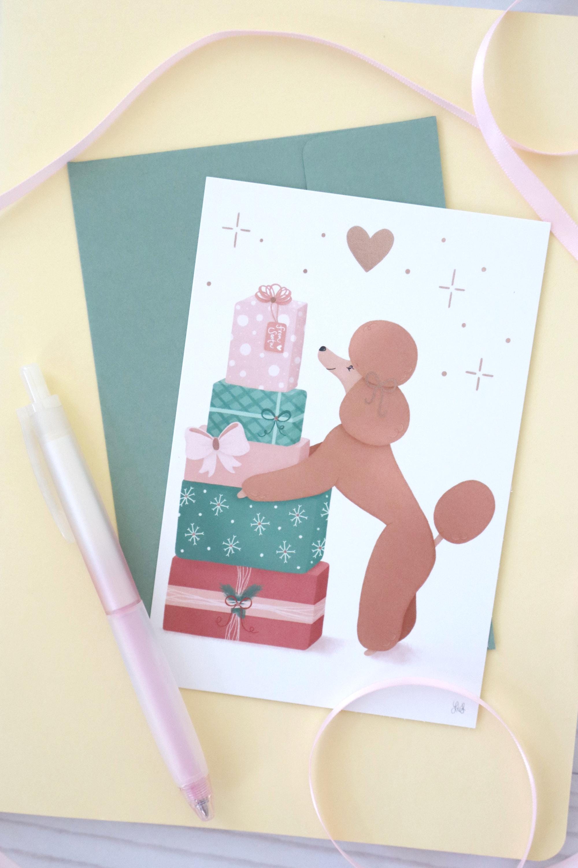 Christmas Poodle Cards Flat Note Card Set of 10 Foiled - Etsy