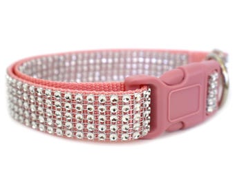 Roze strass-halsband 1", zilveren bling-halsband, luxe glitterhalsband voor middelgrote grote honden