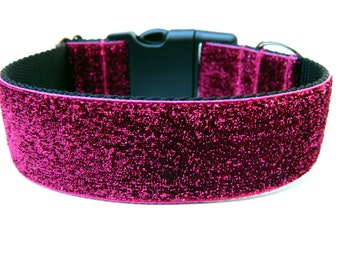 Large Dog Collar 1.5" Pink Glitter Dog Collar